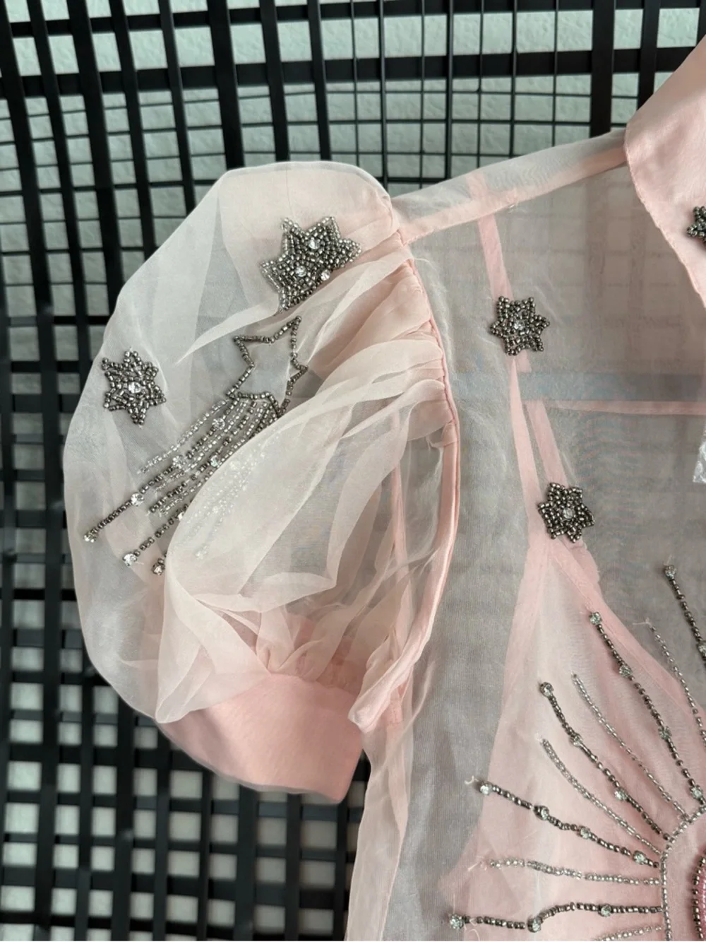 Anthropologie Maeve Short-Sleeve Embellished Mini Shirt Dress - Picture 3 of 8